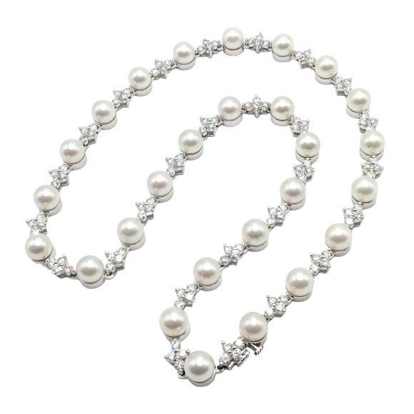 Tiffany & Co. Jewelry - Authentic! Tiffany & Co Platinum Diamond 6.5mm Pearl Necklace